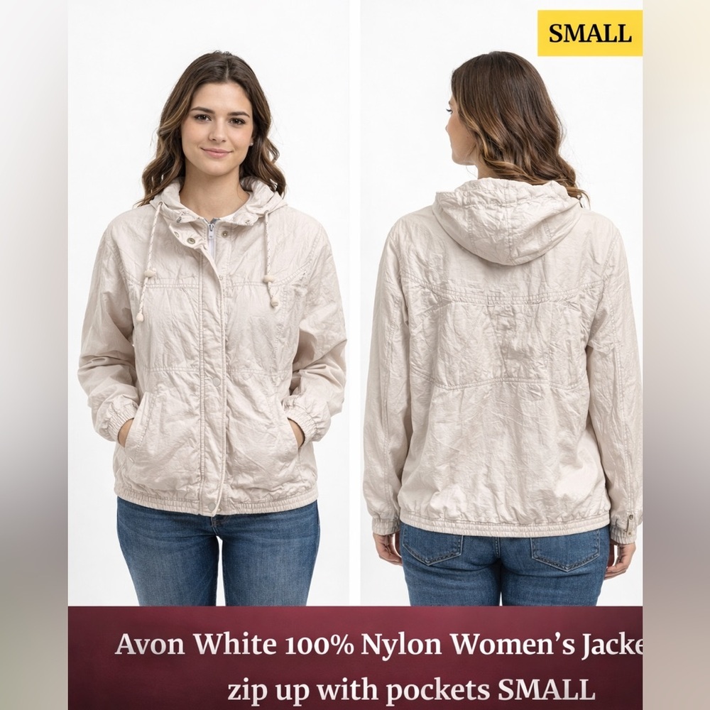 Avon White 100% nylon Women's Jacket zip up with pockets SMALL